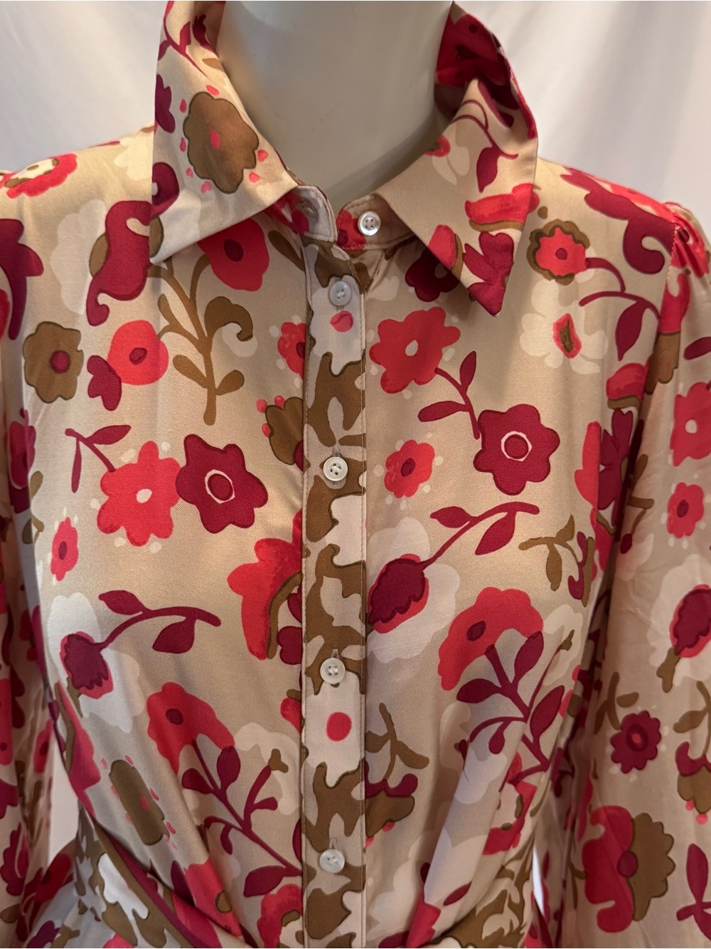 J. McLaughlin:Serena Maxi Shirt Dress with Red Floral Print:Size L - Picture 3 of 10
